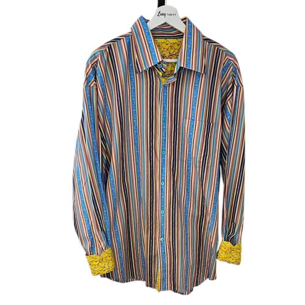 Bugatchi Uomo Mens Long Sleeve Colorful Button Up Shirt, Flip Cuffs, Size XL